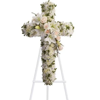 All-White Cross Standing Spray