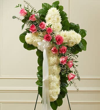 White and Pink Elegant Cross Standing Spray