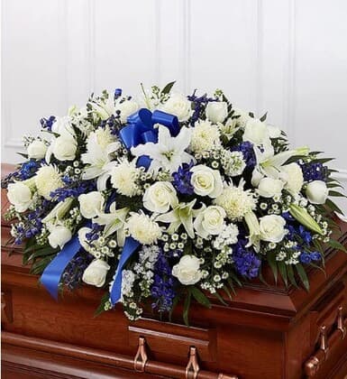 Accents of Blue Funeral Casket Spray