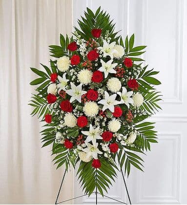 Red and White Tribute Standing Arrangement