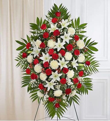 Red and White Tribute Standing Arrangement