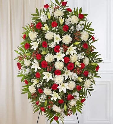 Red and White Tribute Standing Arrangement