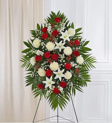 Red and White Tribute Standing Arrangement