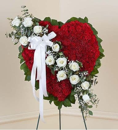 Sympathy Carnation Solid Heart With White Roses