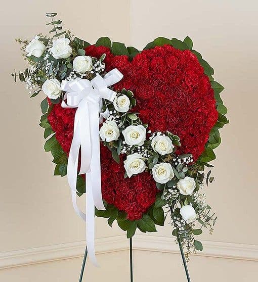 Sympathy Carnation Solid Heart With White Roses