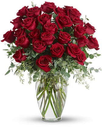 30 Long Stemmed Red Roses Vase