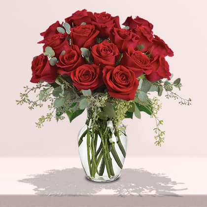 16 Premium Red Roses Vase