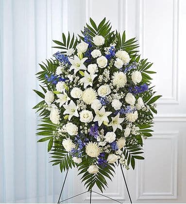 Blue and White Flower Sympathy Standing Spray