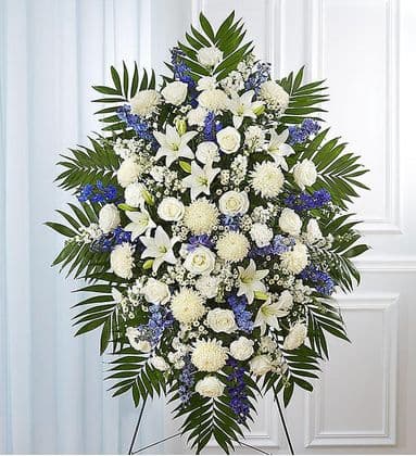 Blue and White Flower Sympathy Standing Spray