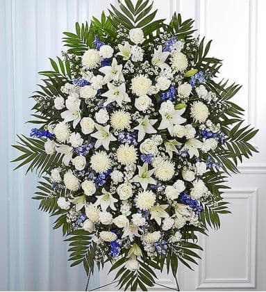 Blue and White Flower Sympathy Standing Spray