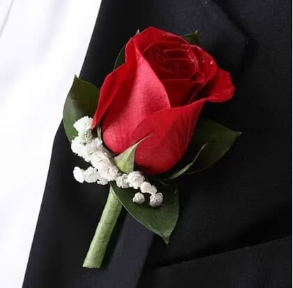 Red Rose Boutonniere with Baby's Breath