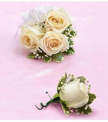 White Rose Corsage & Boutonniere