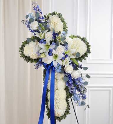Blue and White Funeral Cross