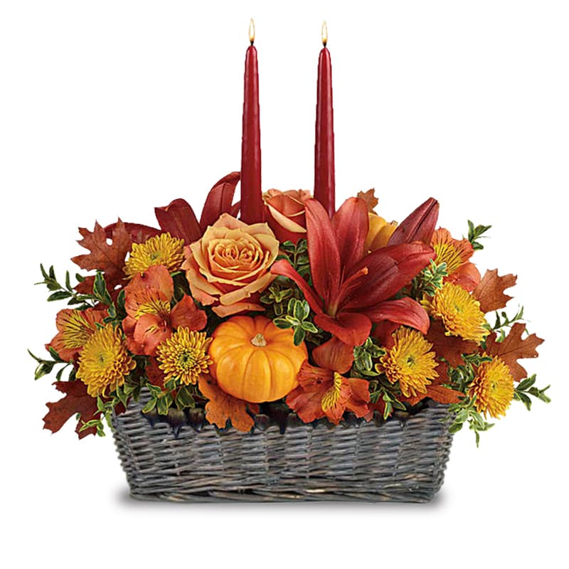 Autumn Harvest Basket Flower Centerpiece