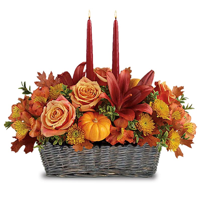 Autumn Harvest Basket Flower Centerpiece