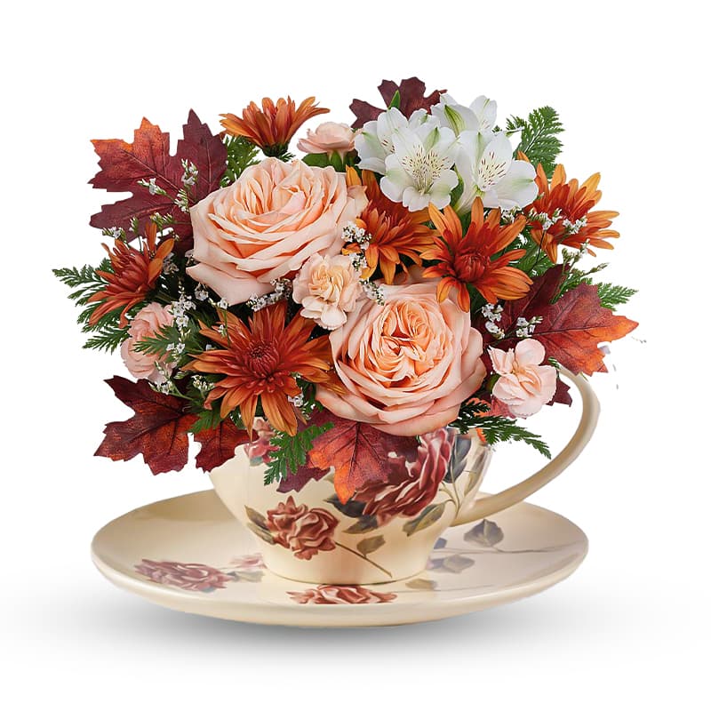 Cozy Fall Flowers in a Teacup