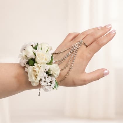 White Rose Rhinestone Corsage