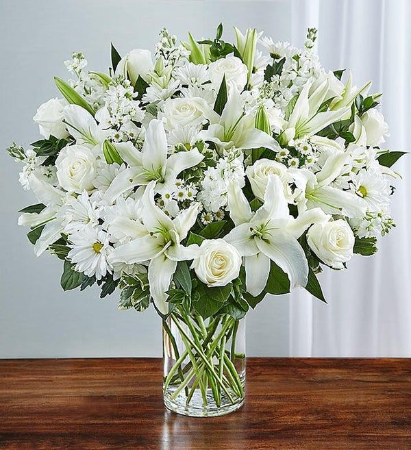 Elegant All White Flower Vase Arrangement