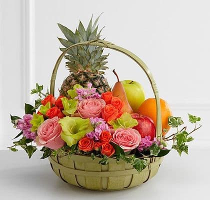 Birthday Wishes Fruit & Flowers Basket