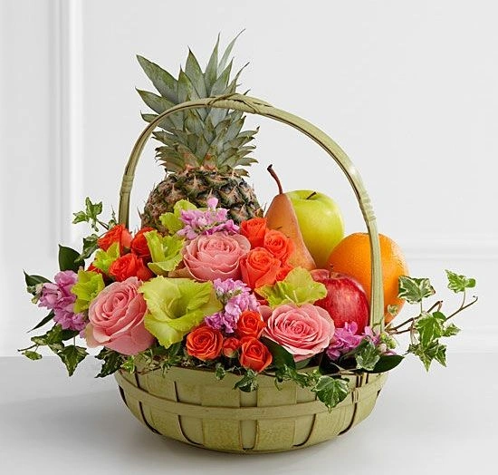 Birthday Wishes Fruit & Flowers Basket