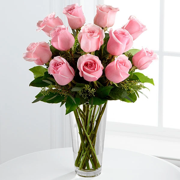 Premium Long Stem Pink Rose Bouquet Vase FTD