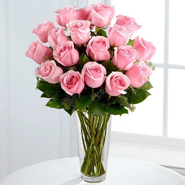 Premium Long Stem Pink Rose Bouquet Vase FTD