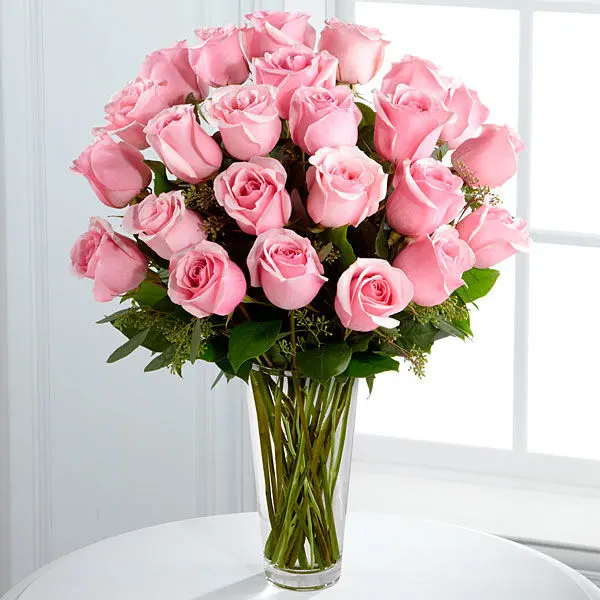 Premium Long Stem Pink Rose Bouquet Vase FTD