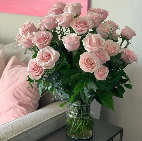 Premium Long Stem Pink Rose Bouquet Vase FTD