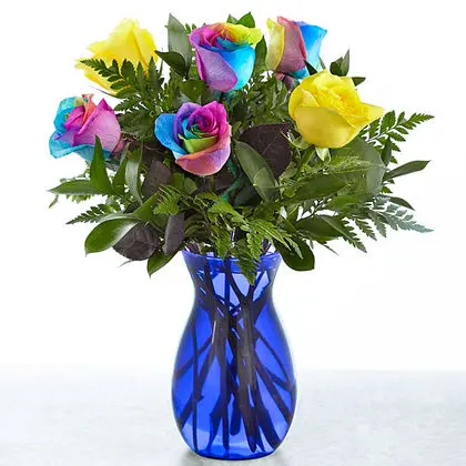 Time to Celebrate Rainbow Rose Vase Arrangement