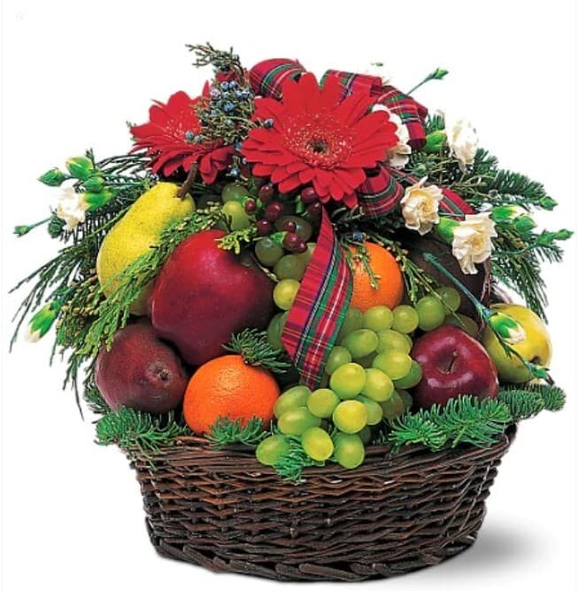 Holiday Fruits and Flowers Gift Basket