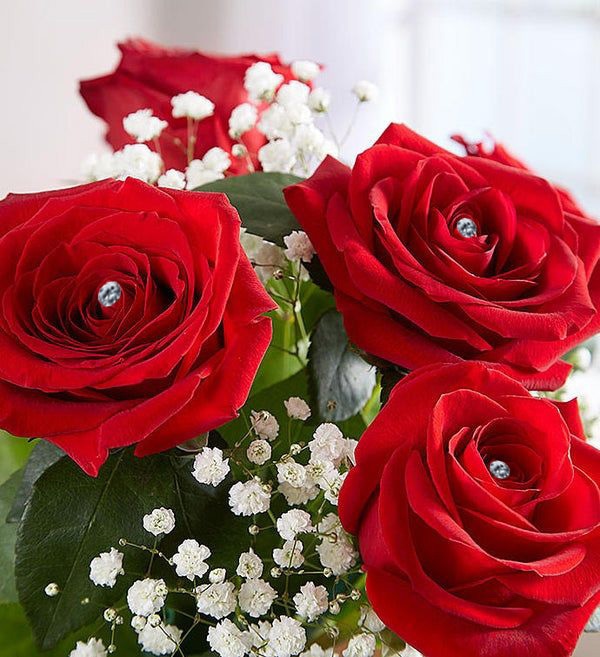 Red Roses with Diamond Pin Decoration Vase Arrangement