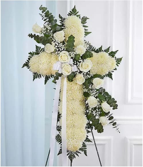 Whites and Greens Cross Standing Spray