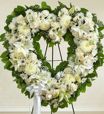 Angelic All White Flowers Heart Wreath