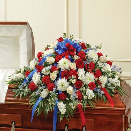 Blue and White Casket Spray