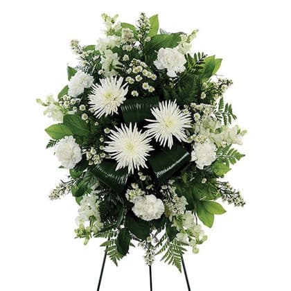 All White Funeral Standing Spray