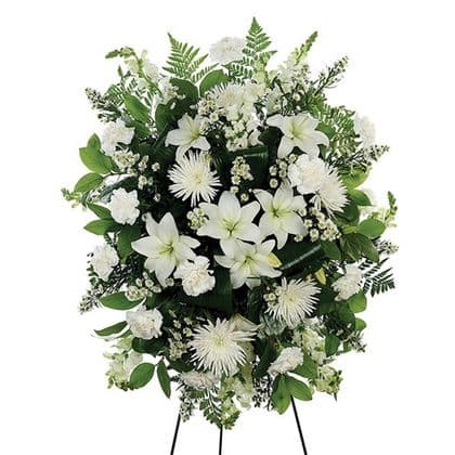 All White Funeral Standing Spray