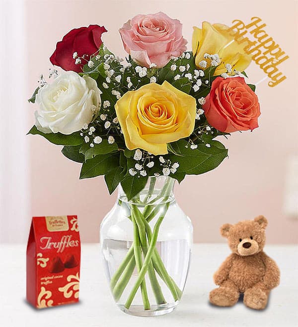 Birthday Rose Vase Arrangement Gift