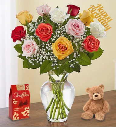 Birthday Rose Vase Arrangement Gift