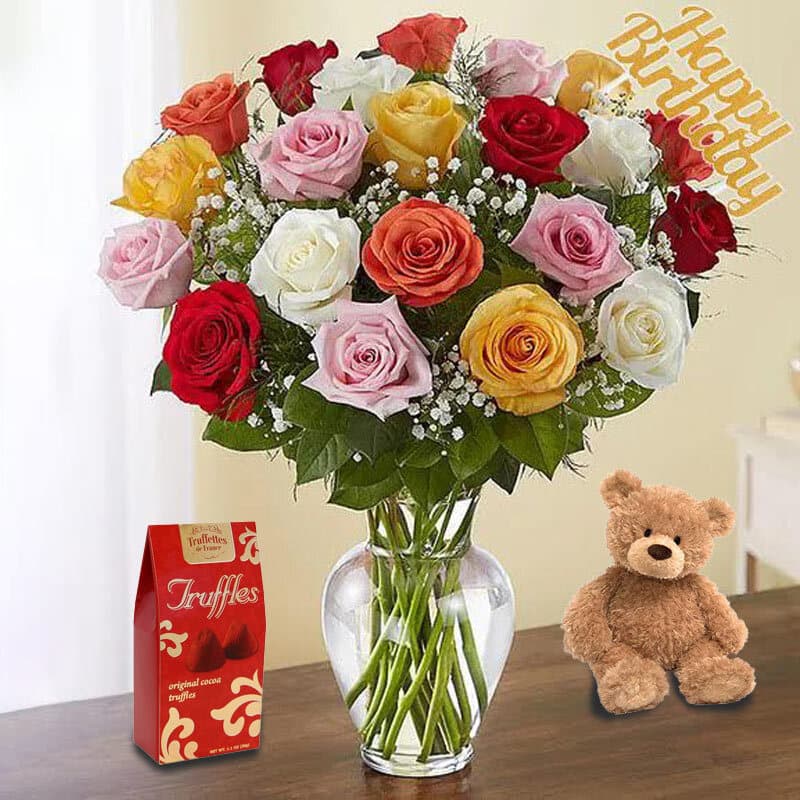 Birthday Rose Vase Arrangement Gift