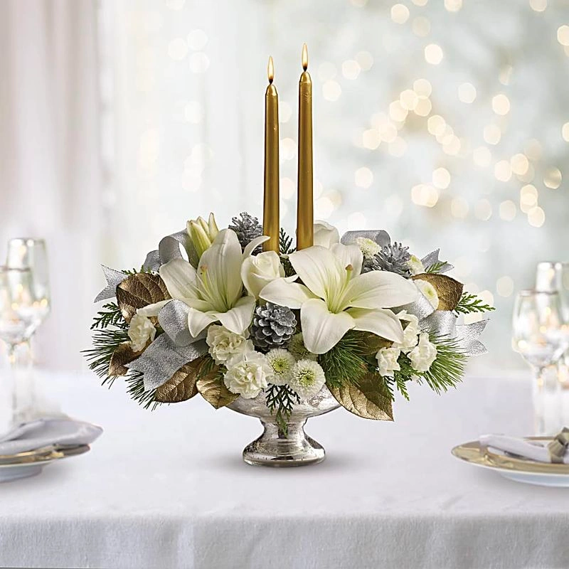Teleflora's Silver And Gold Centerpiece