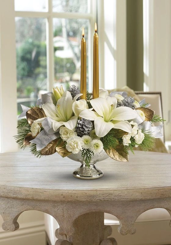 Teleflora's Silver And Gold Centerpiece