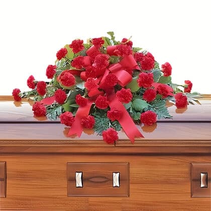 Red Regards Carnations Casket Spray