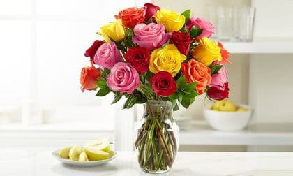 Mixed Color Roses in Vase