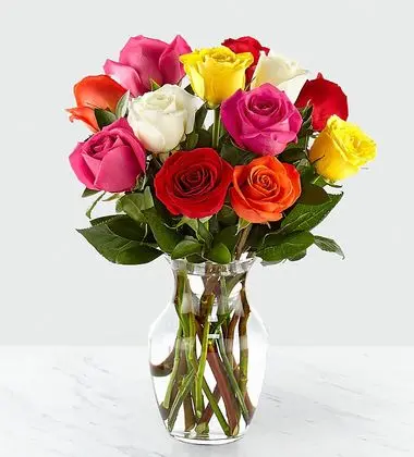 Mixed Color Roses in Vase