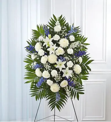 Blue and White Flower Sympathy Standing Spray