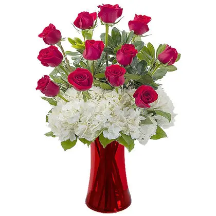 Red Roses and Hydrangea Gathering