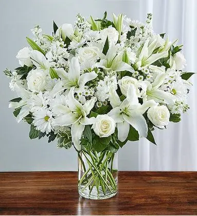 Elegant All White Flower Vase Arrangement