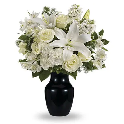 White Flower Arrangement in a Black Vase