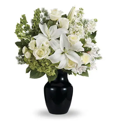 White Flower Arrangement in a Black Vase