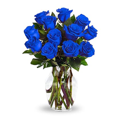 Happy Birthday Blue Roses Vase Arrangement